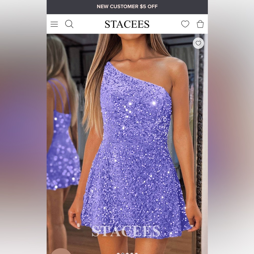 Stacees A-Line One-Shoulder short/Mini Velvet Sequence Homecoming Dress (Lilac)
